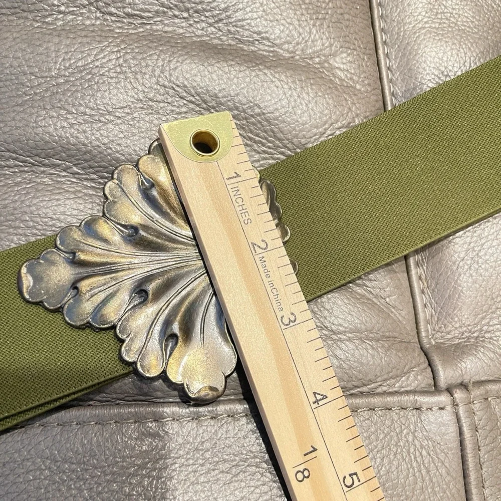 MCM Fall Colors Nylon Belt Green Women's w/Bronze Tone, Metal, Heavy Leaf Buckle